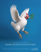 Laden Sie das Bild in den Galerie-Viewer, Postkarte - Frieden und Rechte auch für Tiere - Huhn (DE/EN)