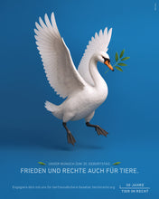 Laden Sie das Bild in den Galerie-Viewer, Postkarte - Frieden und Rechte auch für Tiere - Schwan (DE/EN)