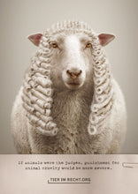 Laden Sie das Bild in den Galerie-Viewer, Postkarte - Wenn Tiere selber richten könnten, würde Tierquälerei härter bestraft werden - Schaf (DE/EN)