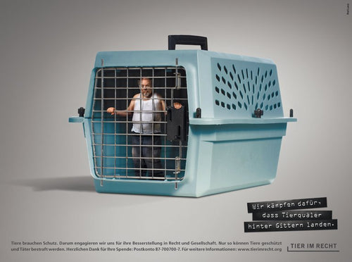 Postkarte - Wir kämpfen dafür, dass Tierquäler hinter Gittern landen - Transportbox